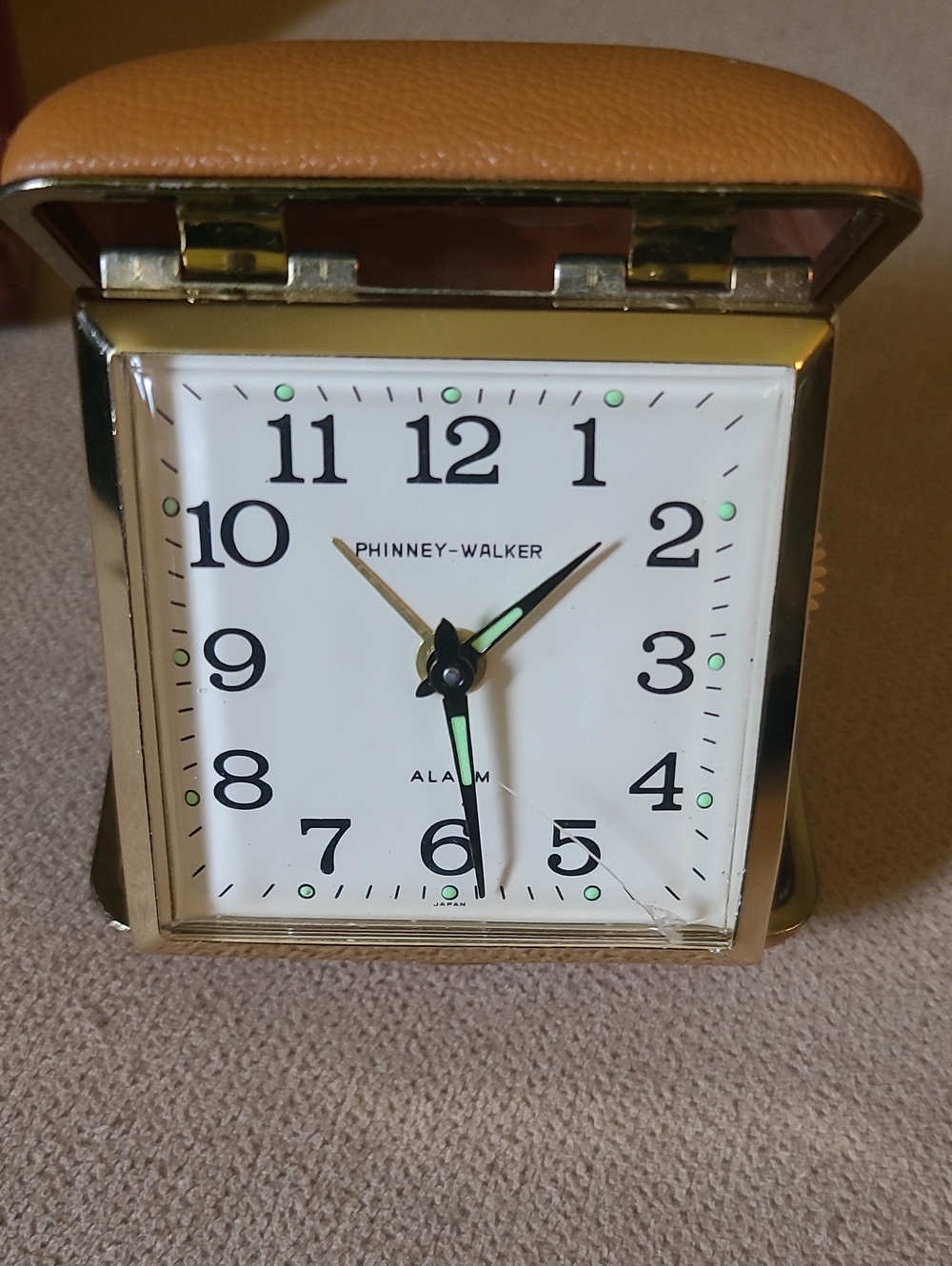 Brass Travel Alarm Clock in Gold and White